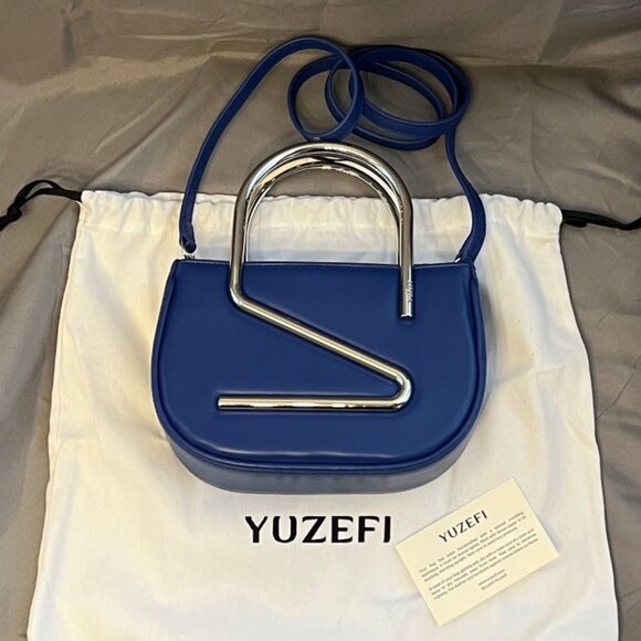 Yuzefi, Moon Bag, Blue Leather, Unique Metal Handle, NWOT - Picture 2 of 9